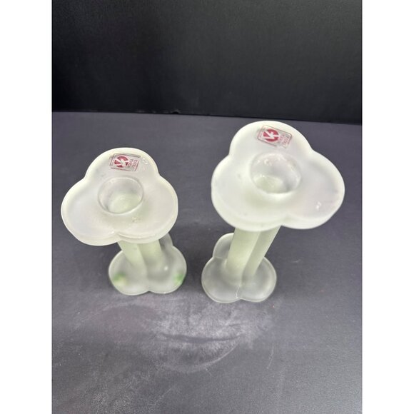 Vintage Vetreria Etrusca Frosted Glass Candlestick Holder Decorative - Set of 2 - Picture 2 of 7
